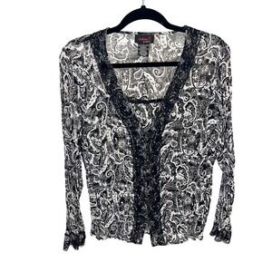 Vintage Y2K Lace Sequin Crinkled Long Sleeve Blouse Top Fairy - Size Large